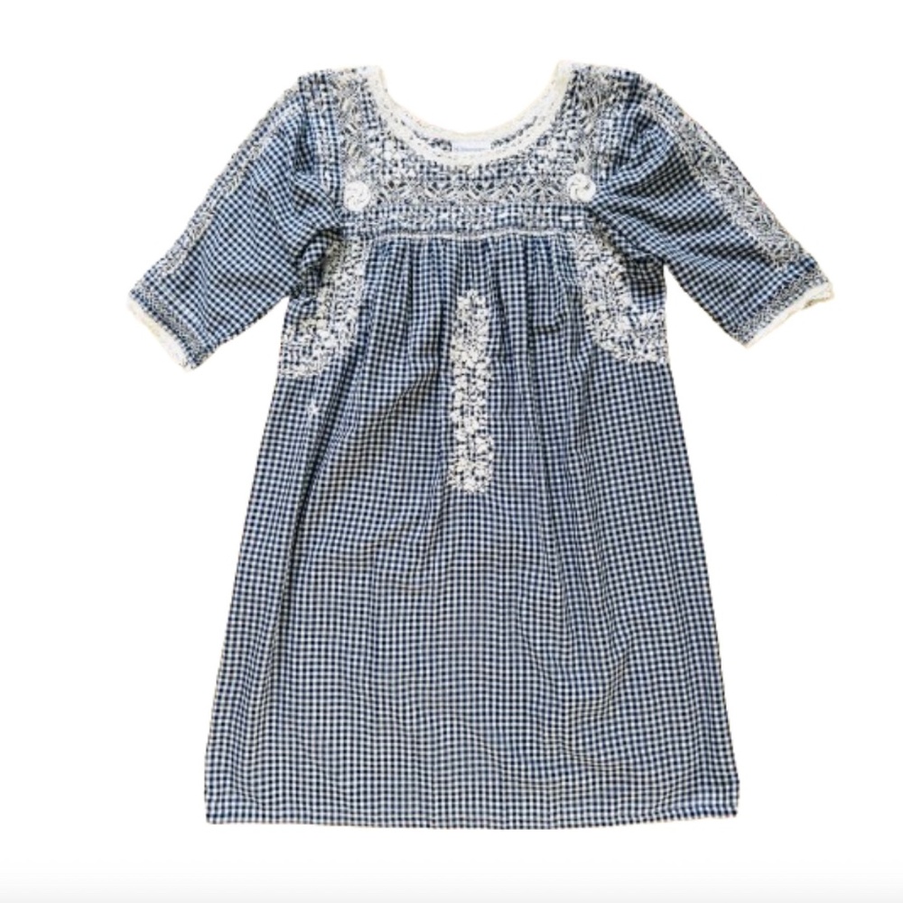 Mi Golondrina Blue Gingham Short Sleeve Dress Size S